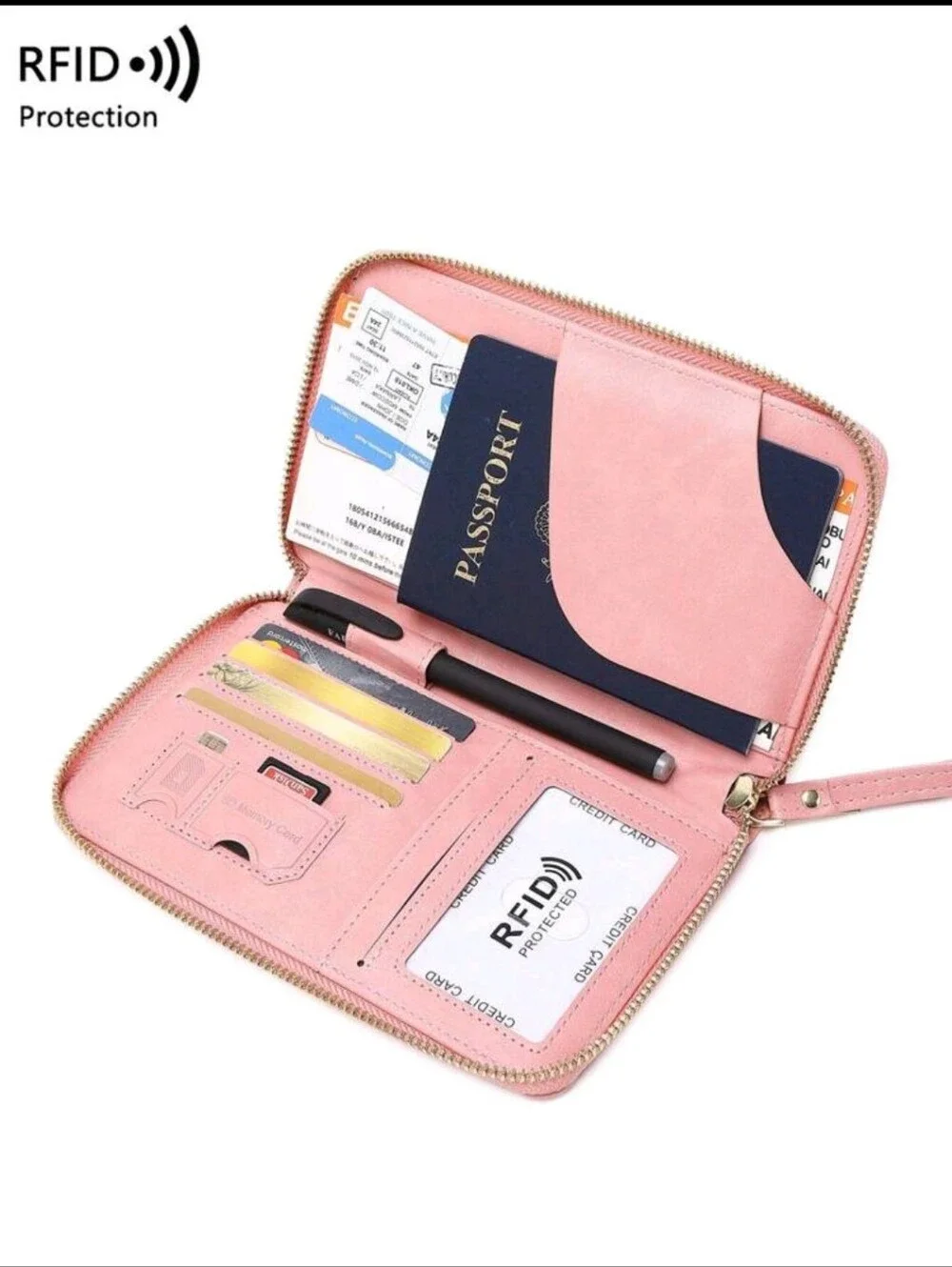 ROSE PINK ZIPPER PASSPORT TRAVEL WALLET 